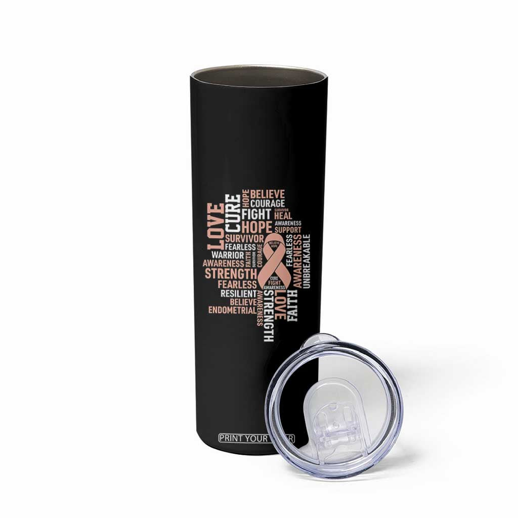 Endometrial Cancer Awareness Skinny Tumbler Warrior Survivor Peach Ribbon