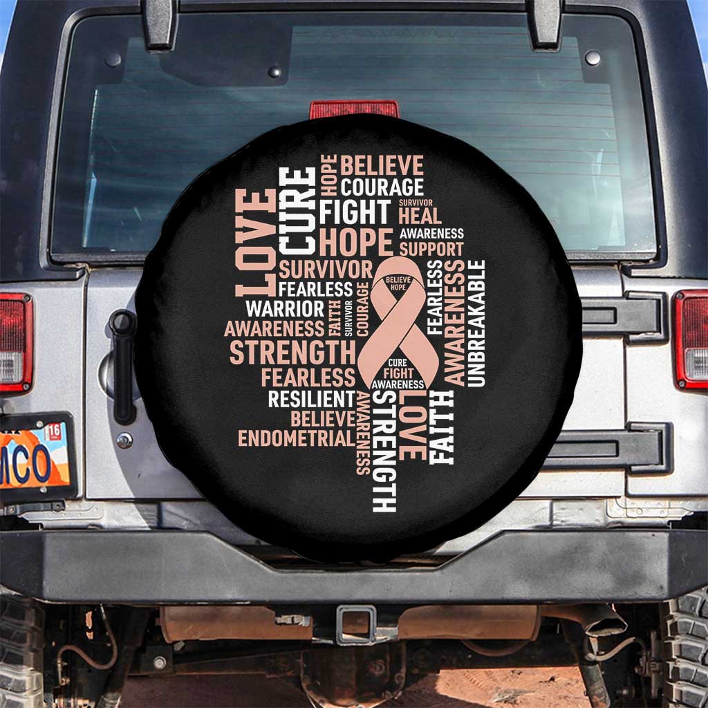 Endometrial Cancer Awareness Spare Tire Cover Warrior Survivor Peach Ribbon TS12 No hole Black Print Your Wear