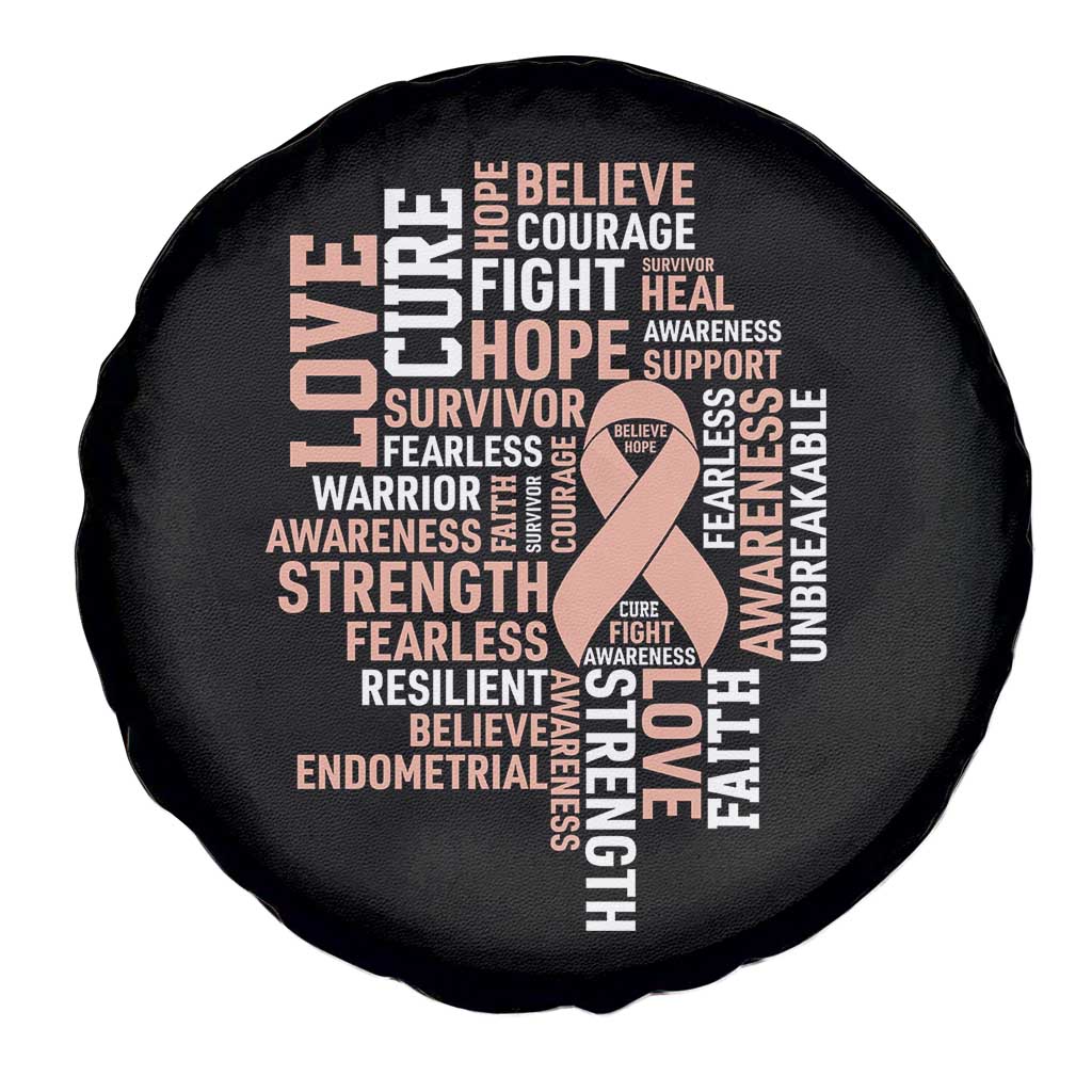 Endometrial Cancer Awareness Spare Tire Cover Warrior Survivor Peach Ribbon