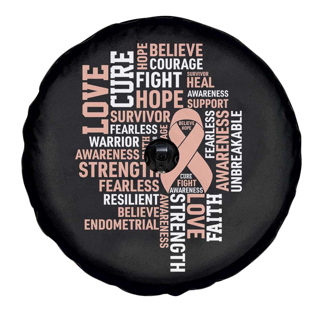 Endometrial Cancer Awareness Spare Tire Cover Warrior Survivor Peach Ribbon