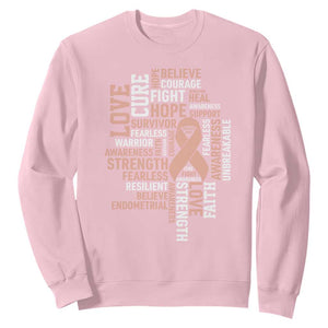 Endometrial Cancer Awareness Sweatshirt Warrior Survivor Peach Ribbon