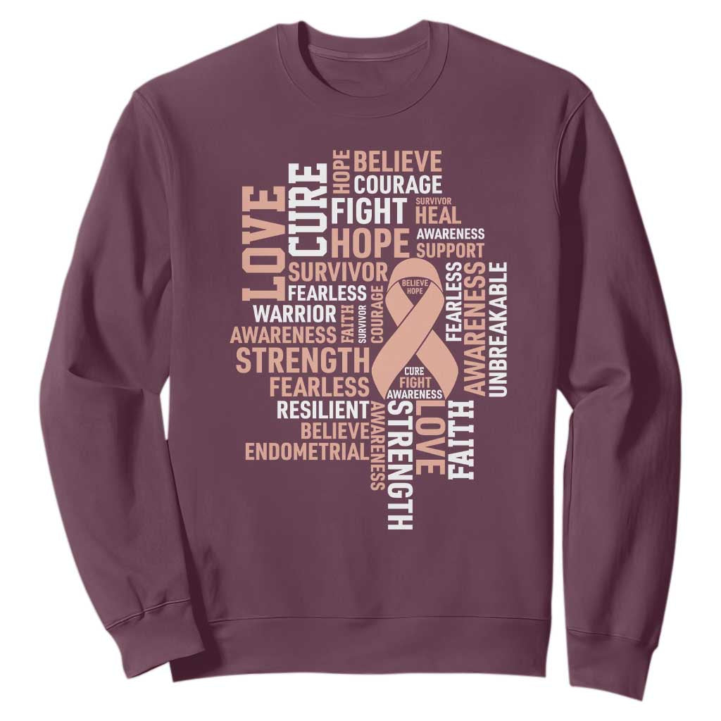 Endometrial Cancer Awareness Sweatshirt Warrior Survivor Peach Ribbon