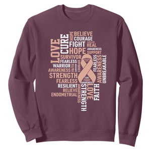 Endometrial Cancer Awareness Sweatshirt Warrior Survivor Peach Ribbon