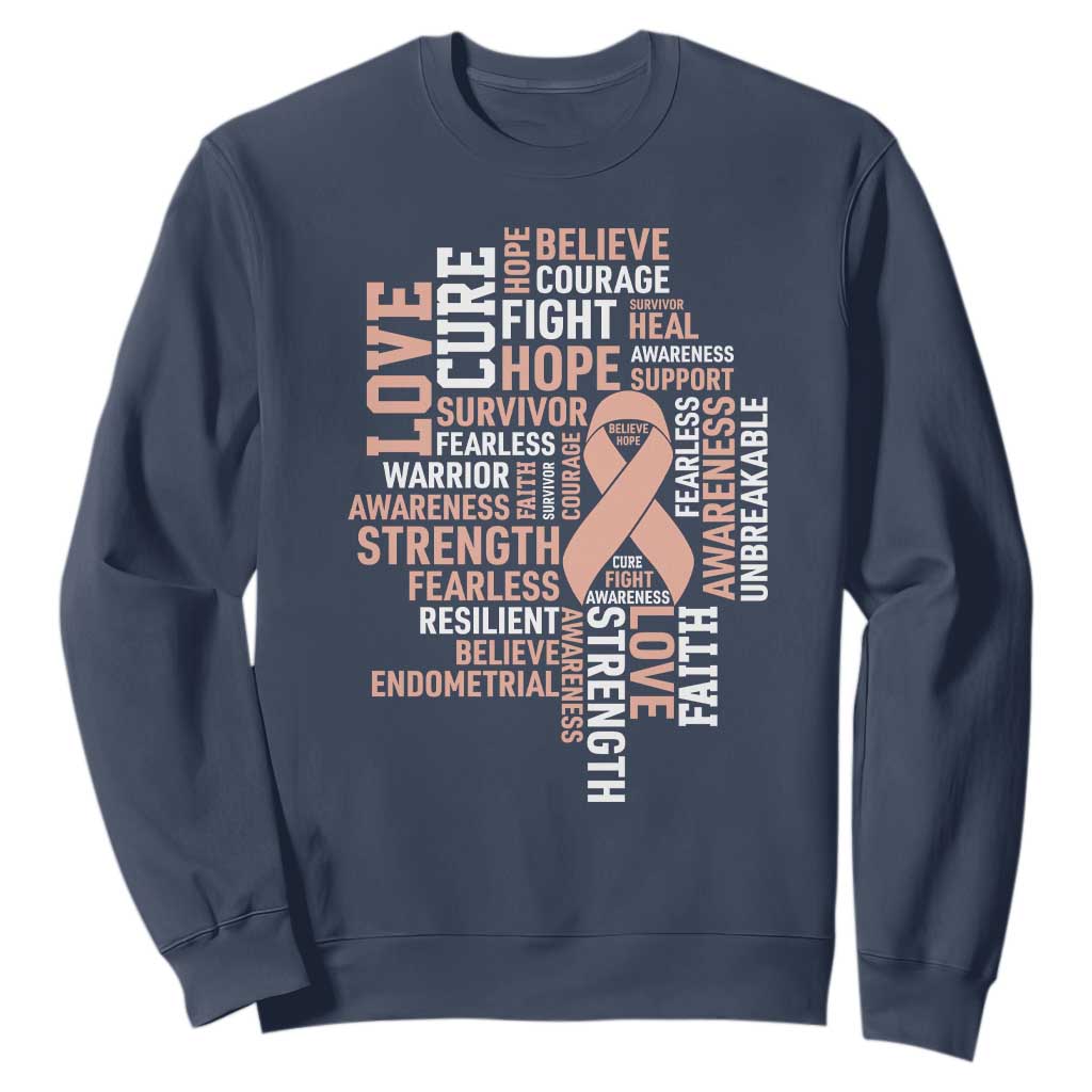 Endometrial Cancer Awareness Sweatshirt Warrior Survivor Peach Ribbon