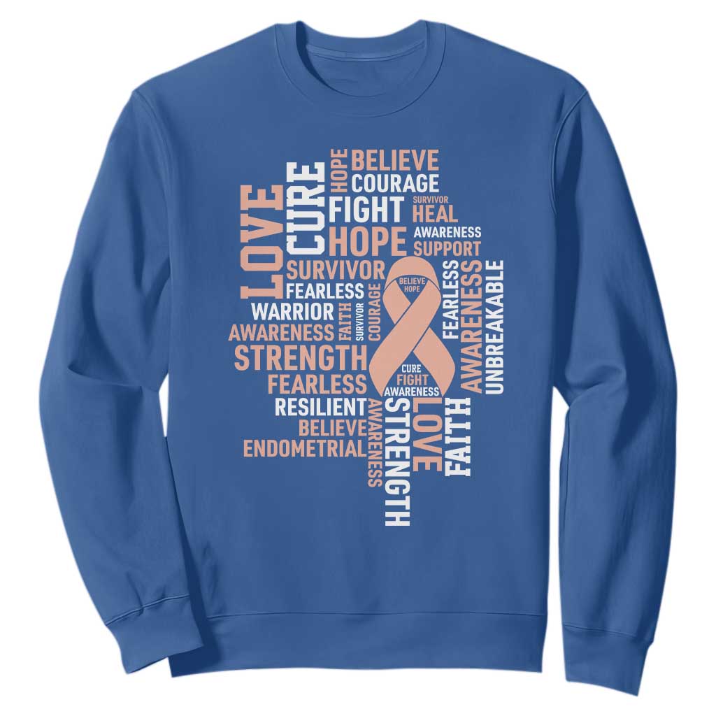 Endometrial Cancer Awareness Sweatshirt Warrior Survivor Peach Ribbon