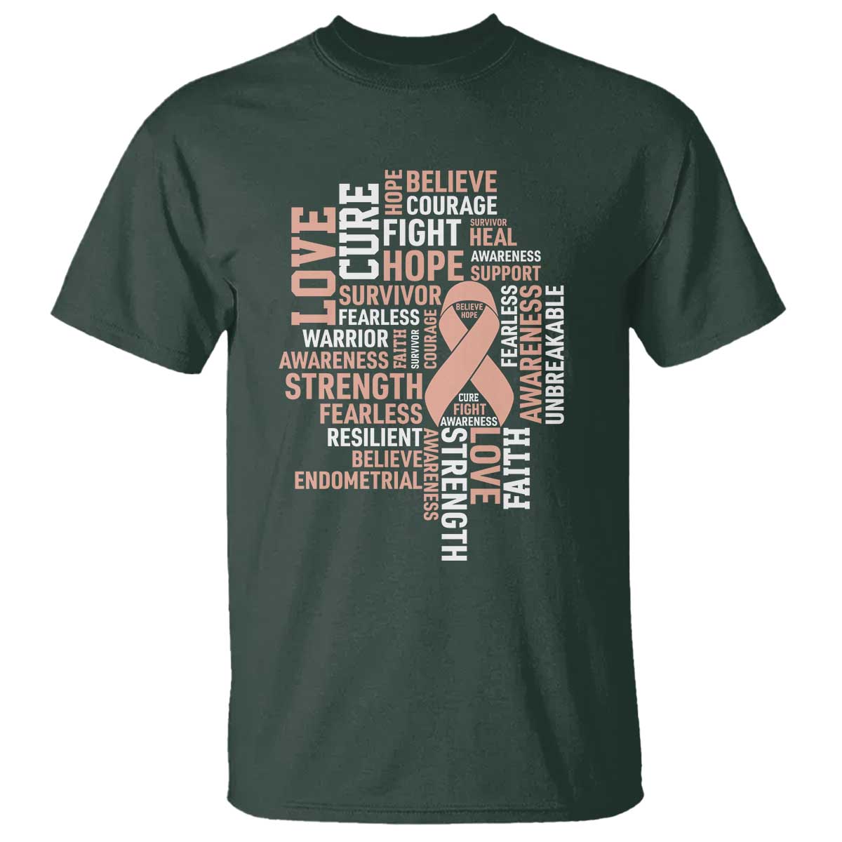 Endometrial Cancer Awareness T Shirt Warrior Survivor Peach Ribbon