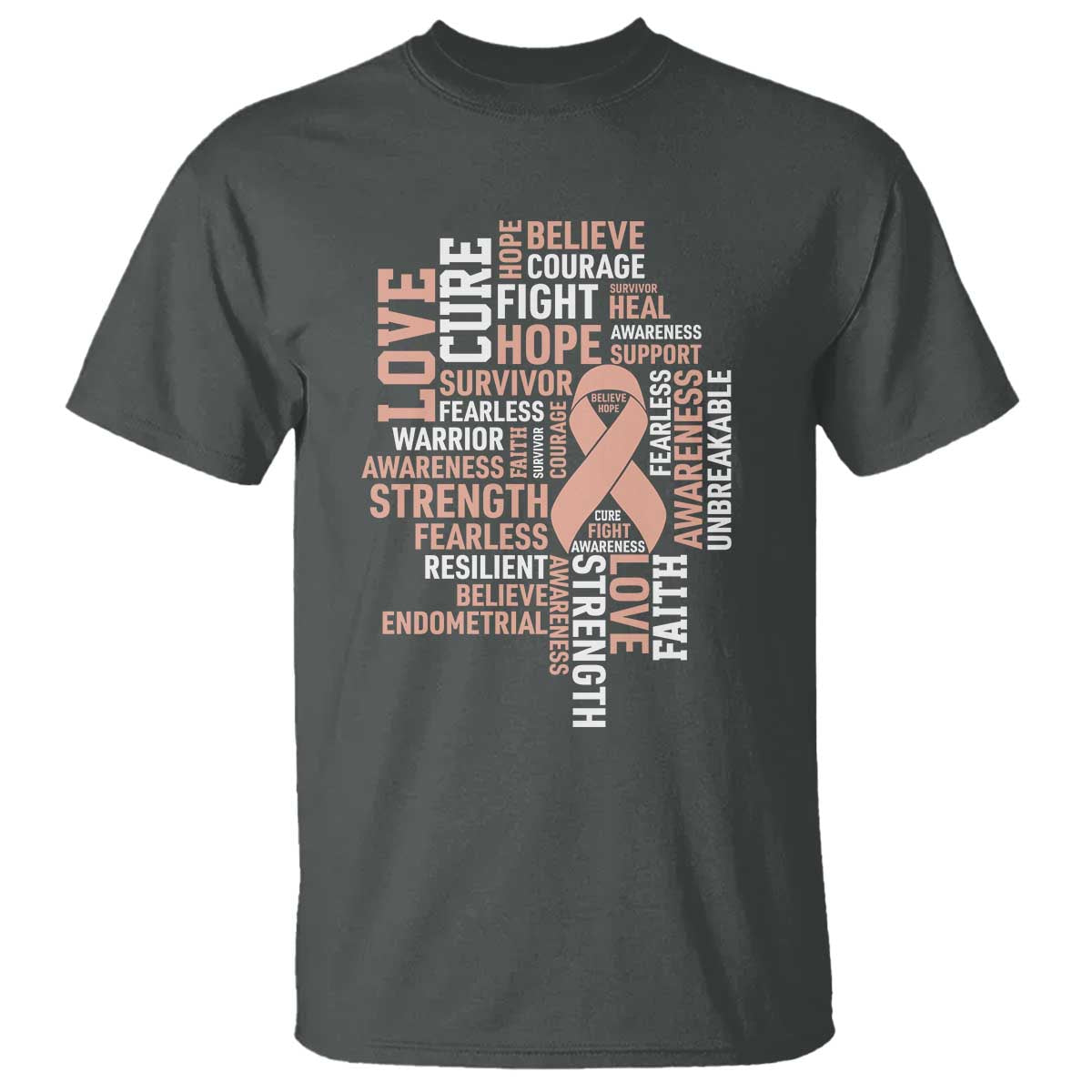 Endometrial Cancer Awareness T Shirt Warrior Survivor Peach Ribbon