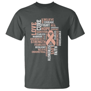 Endometrial Cancer Awareness T Shirt Warrior Survivor Peach Ribbon