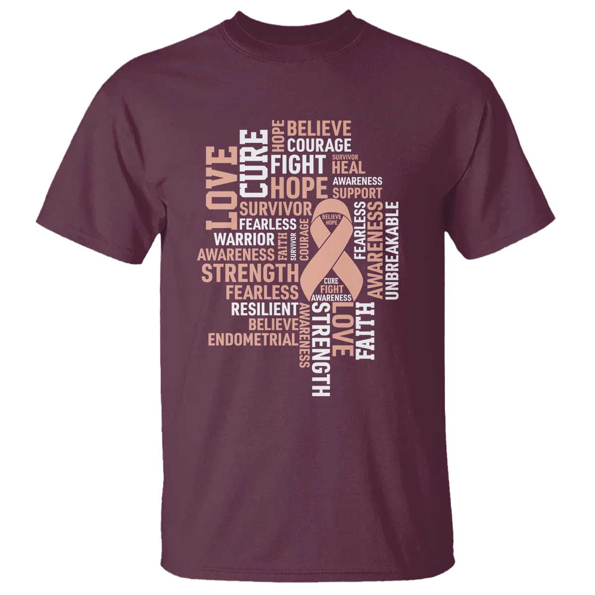 Endometrial Cancer Awareness T Shirt Warrior Survivor Peach Ribbon