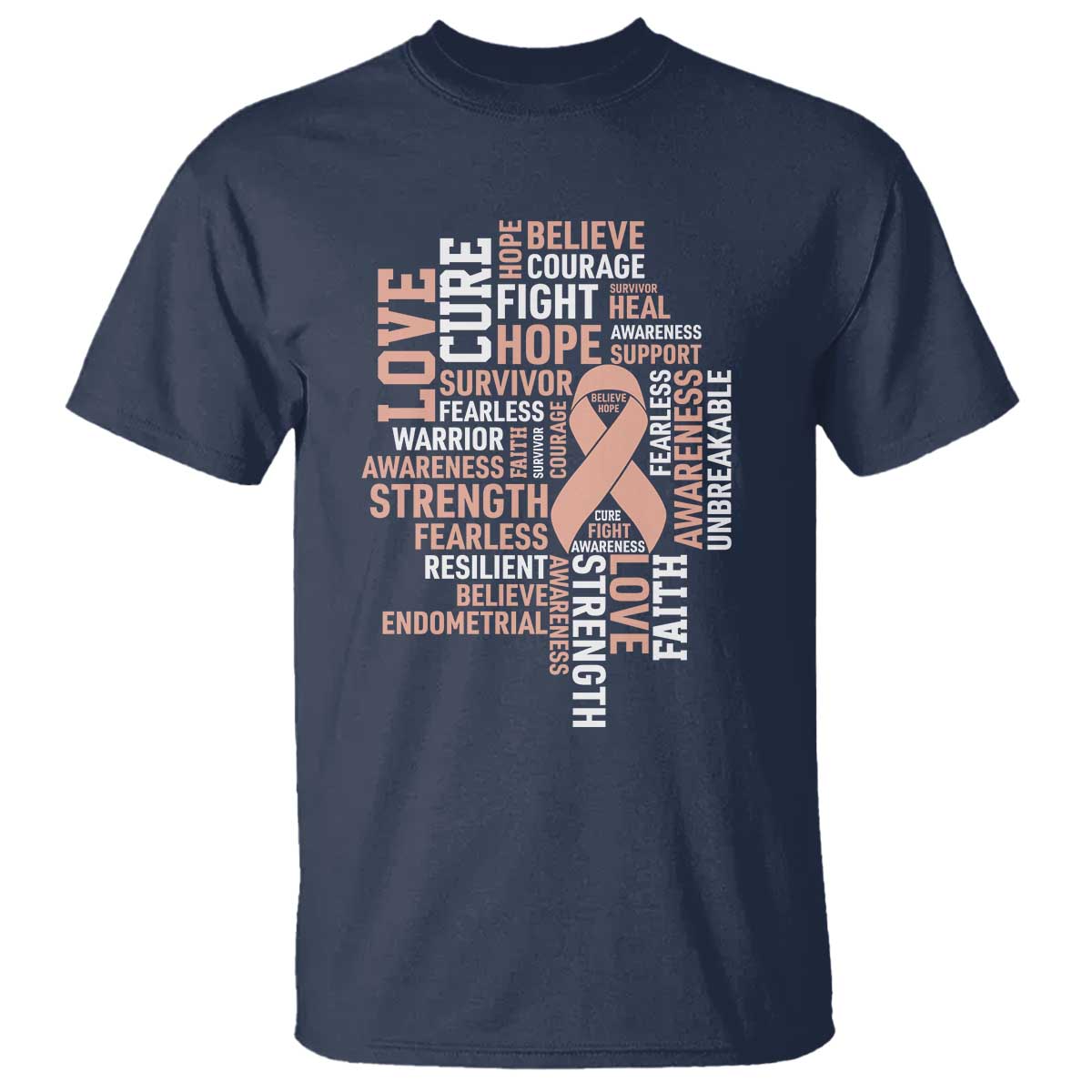Endometrial Cancer Awareness T Shirt Warrior Survivor Peach Ribbon
