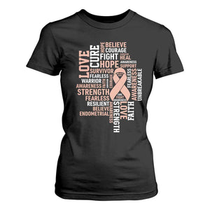 Endometrial Cancer Awareness T Shirt For Women Warrior Survivor Peach Ribbon
