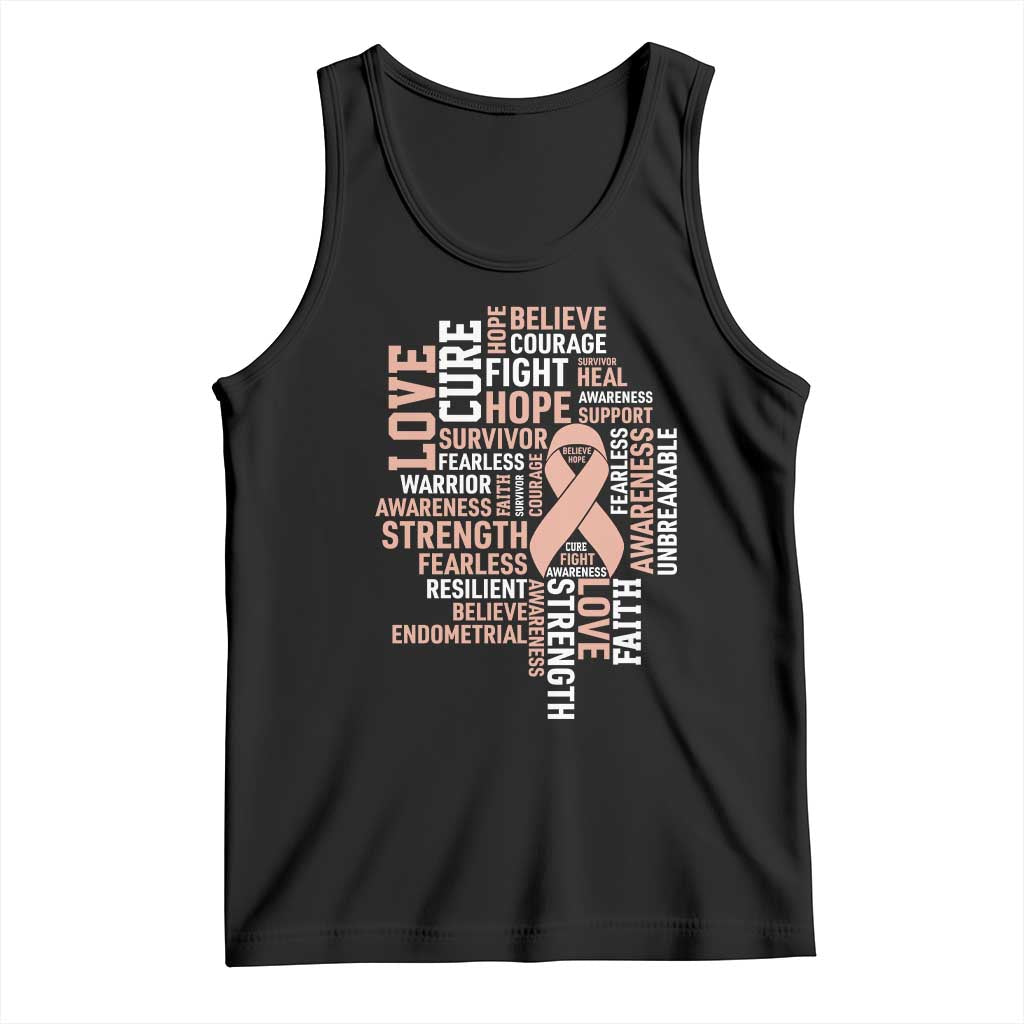 Endometrial Cancer Awareness Tank Top Warrior Survivor Peach Ribbon TS12 Black Print Your Wear