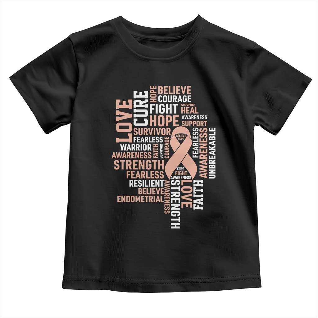 Endometrial Cancer Awareness Toddler T Shirt Warrior Survivor Peach Ribbon