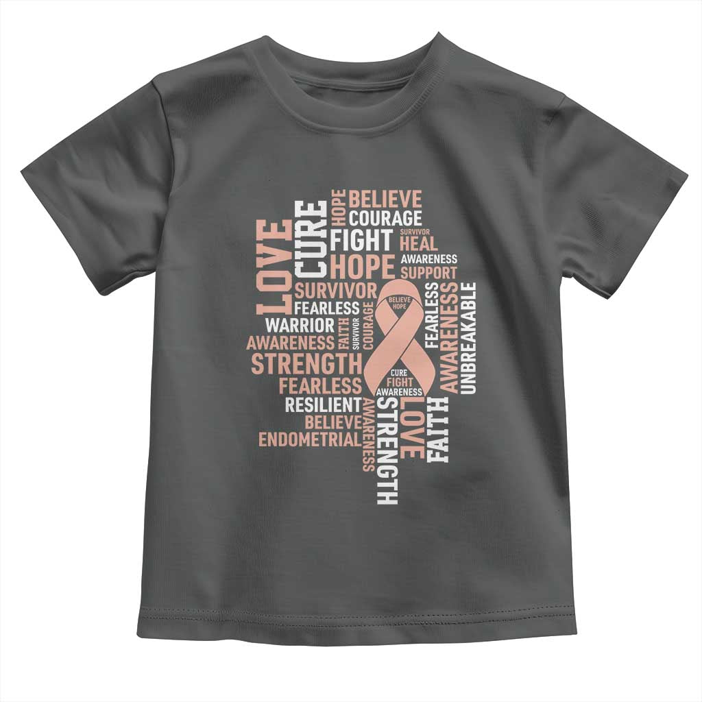 Endometrial Cancer Awareness Toddler T Shirt Warrior Survivor Peach Ribbon