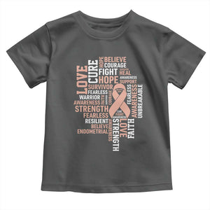 Endometrial Cancer Awareness Toddler T Shirt Warrior Survivor Peach Ribbon