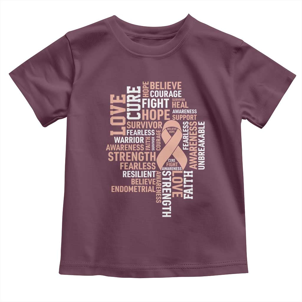 Endometrial Cancer Awareness Toddler T Shirt Warrior Survivor Peach Ribbon