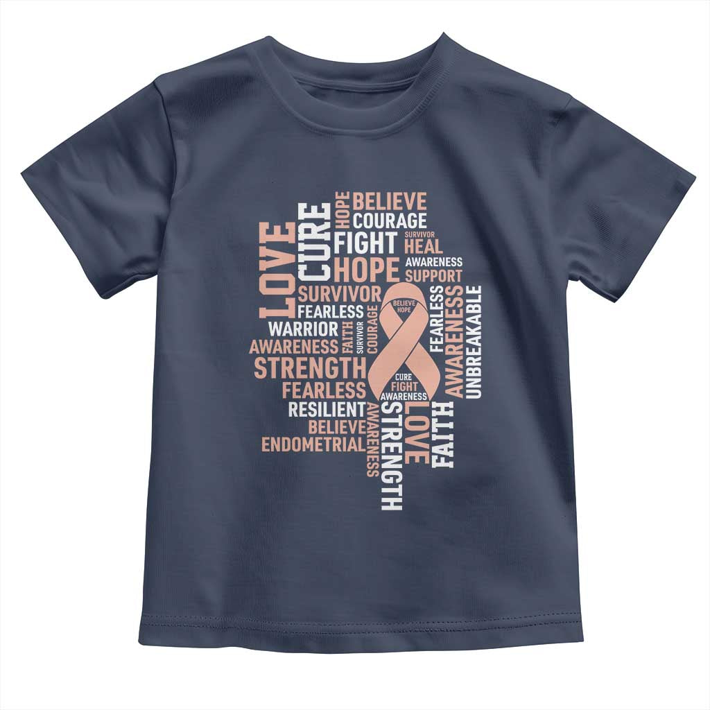 Endometrial Cancer Awareness Toddler T Shirt Warrior Survivor Peach Ribbon