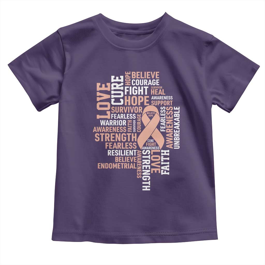 Endometrial Cancer Awareness Toddler T Shirt Warrior Survivor Peach Ribbon