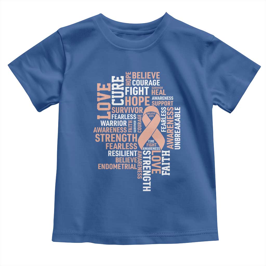 Endometrial Cancer Awareness Toddler T Shirt Warrior Survivor Peach Ribbon