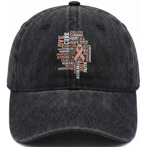 Endometrial Cancer Awareness Washed Cotton Baseball Cap Warrior Survivor Peach Ribbon
