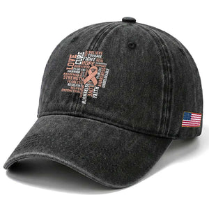 Endometrial Cancer Awareness Washed Cotton Baseball Cap Warrior Survivor Peach Ribbon
