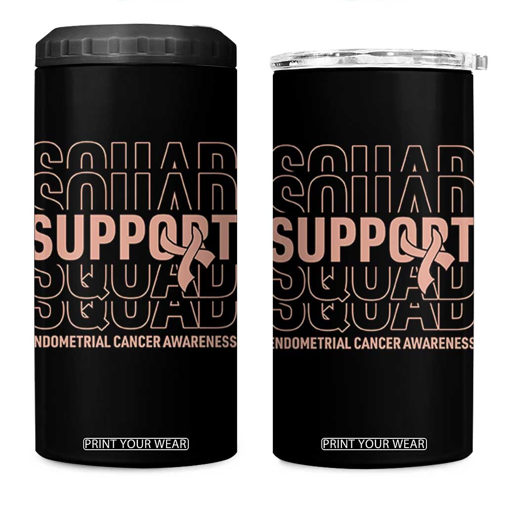Endometrial Cancer Awareness 4 in 1 Can Cooler Tumbler Support Squad Ribbon Warrior