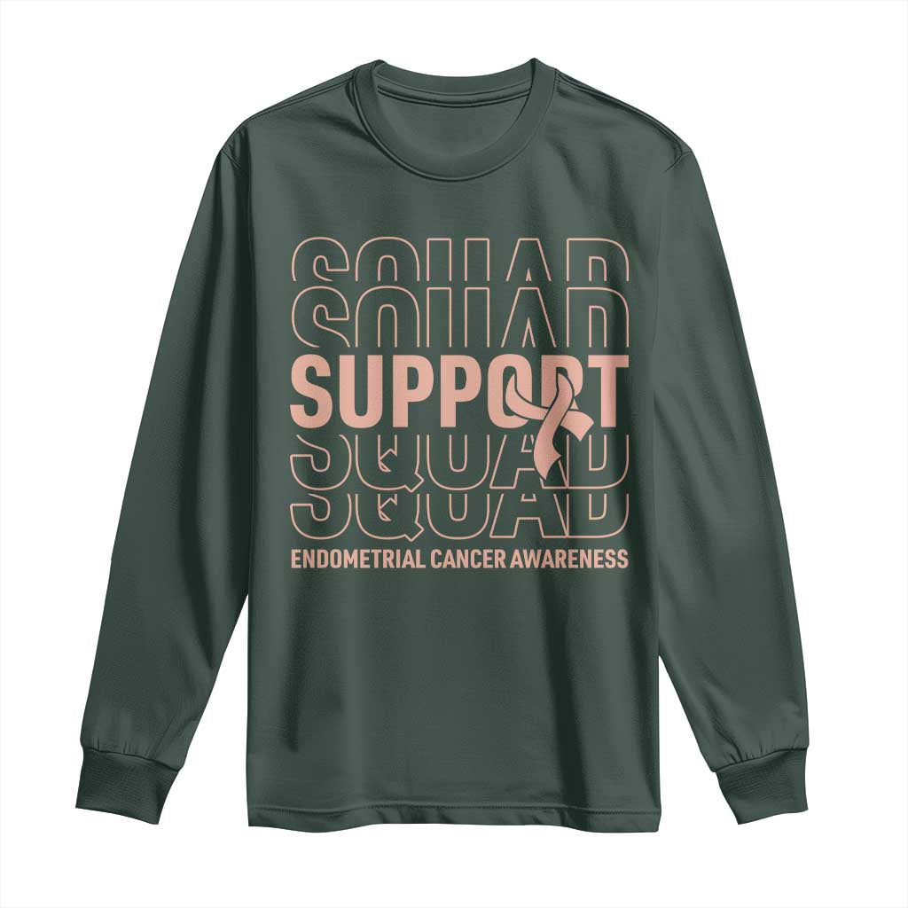 Endometrial Cancer Awareness Long Sleeve Shirt Support Squad Ribbon Warrior