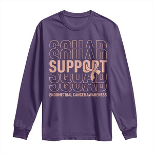 Endometrial Cancer Awareness Long Sleeve Shirt Support Squad Ribbon Warrior