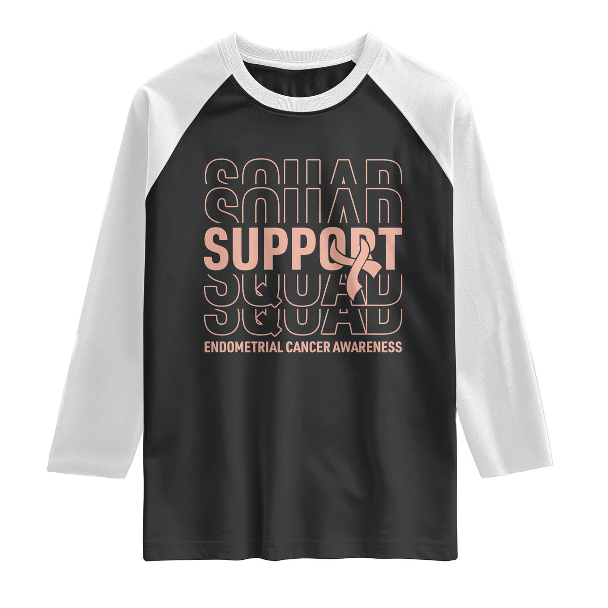 Endometrial Cancer Awareness Raglan Shirt Support Squad Ribbon Warrior