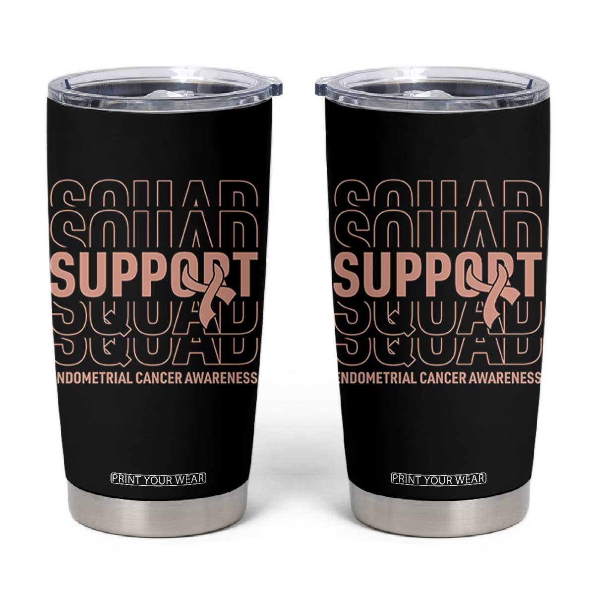 Endometrial Cancer Awareness Tumbler Cup Support Squad Ribbon Warrior