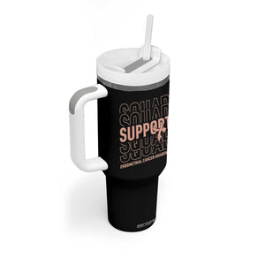 Endometrial Cancer Awareness Tumbler With Handle Support Squad Ribbon Warrior