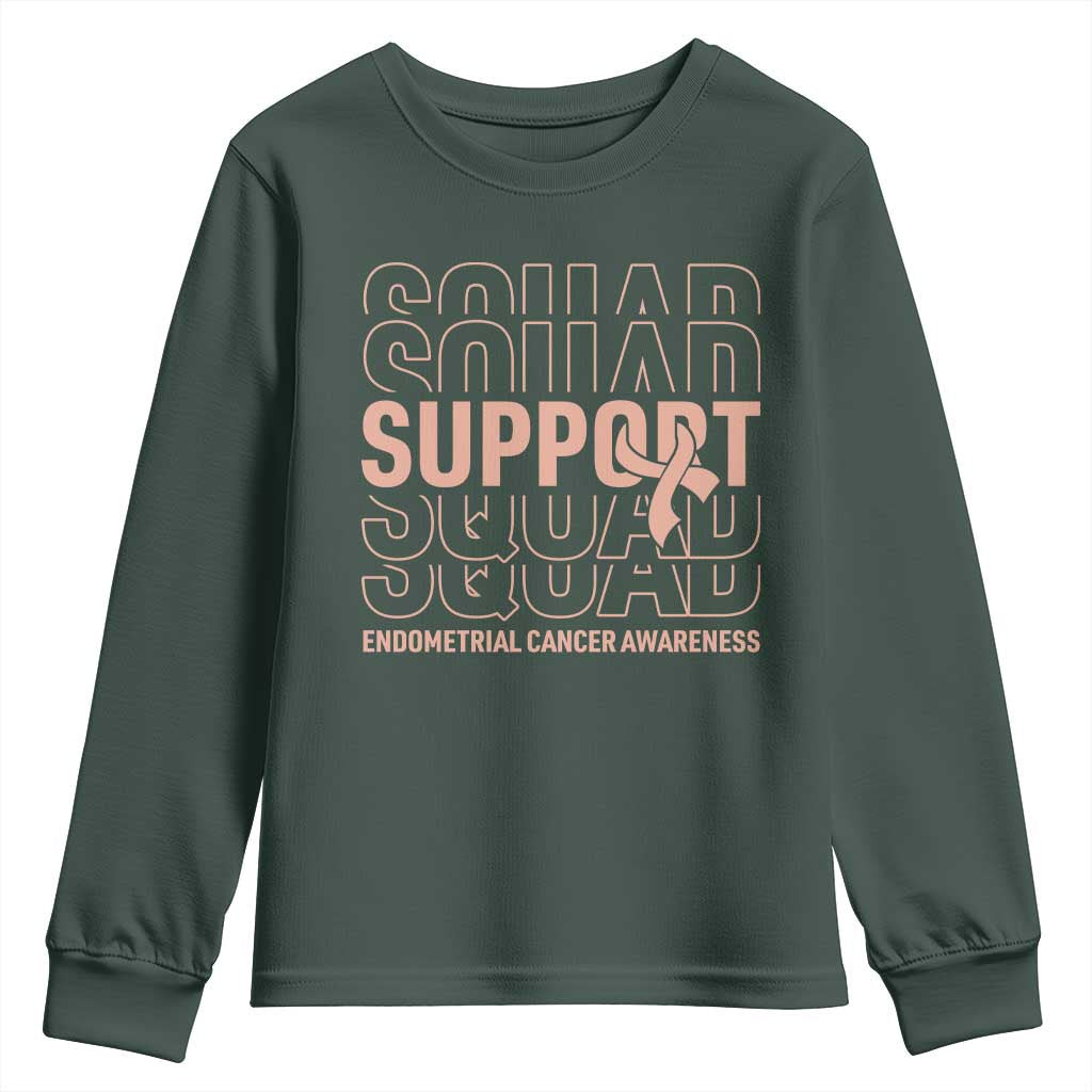 Endometrial Cancer Awareness Youth Sweatshirt Support Squad Ribbon Warrior
