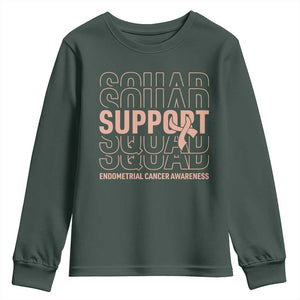 Endometrial Cancer Awareness Youth Sweatshirt Support Squad Ribbon Warrior