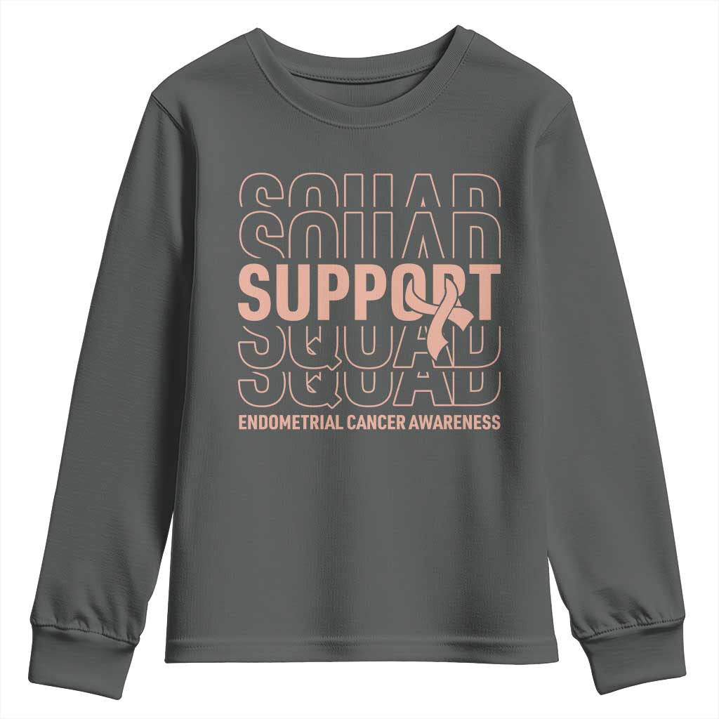 Endometrial Cancer Awareness Youth Sweatshirt Support Squad Ribbon Warrior