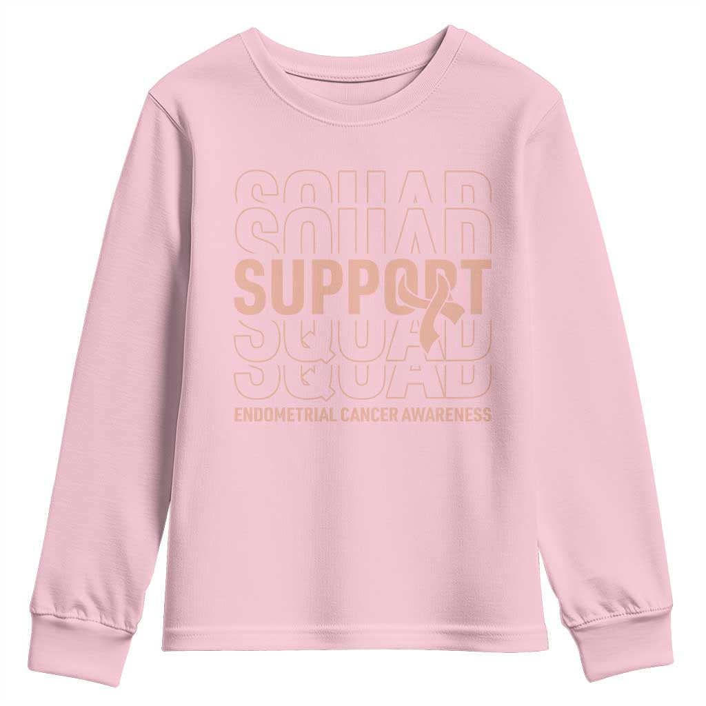 Endometrial Cancer Awareness Youth Sweatshirt Support Squad Ribbon Warrior