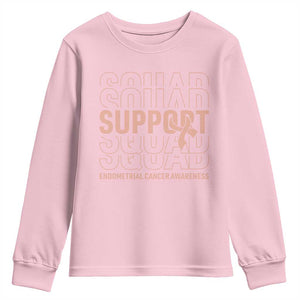 Endometrial Cancer Awareness Youth Sweatshirt Support Squad Ribbon Warrior