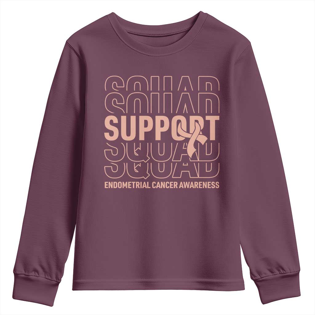 Endometrial Cancer Awareness Youth Sweatshirt Support Squad Ribbon Warrior