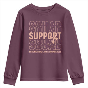 Endometrial Cancer Awareness Youth Sweatshirt Support Squad Ribbon Warrior