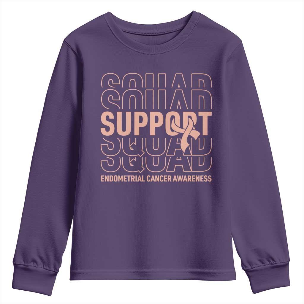 Endometrial Cancer Awareness Youth Sweatshirt Support Squad Ribbon Warrior