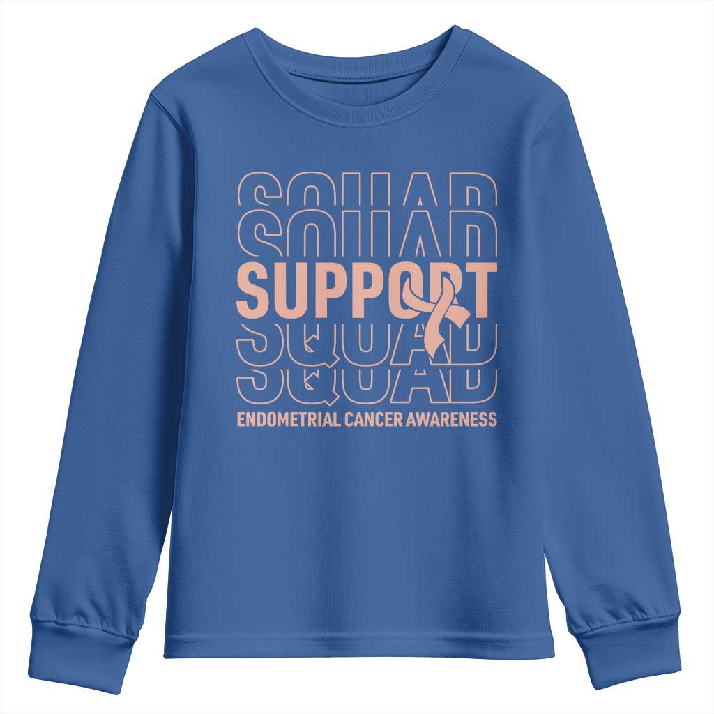 Endometrial Cancer Awareness Youth Sweatshirt Support Squad Ribbon Warrior