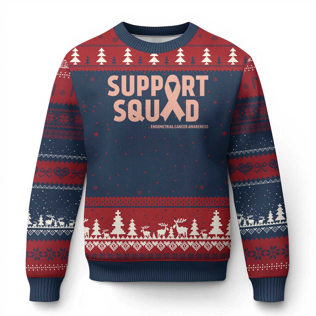 Endometrial Cancer Awareness Ugly Christmas Sweater Support Squad Warrior Gift