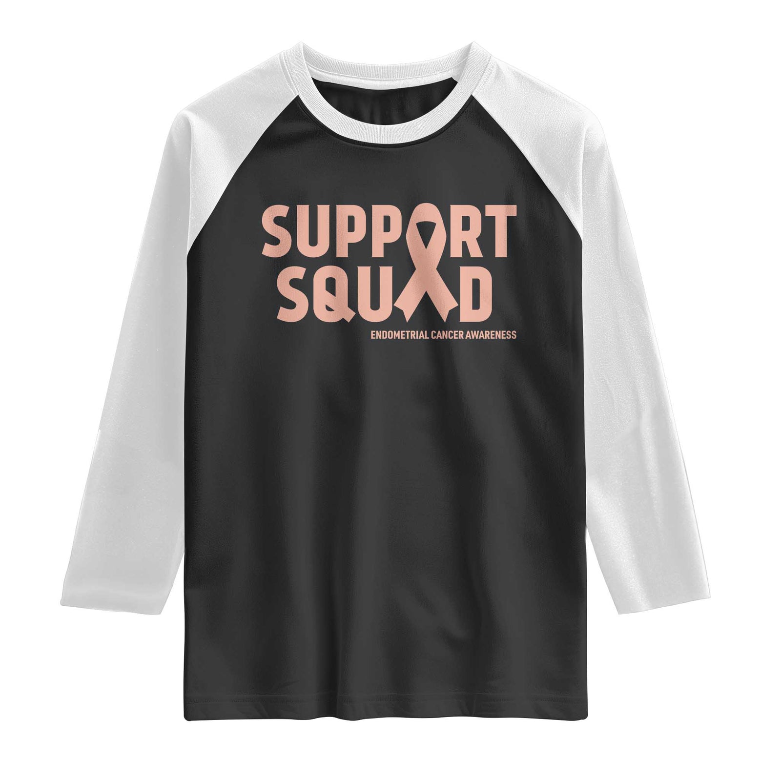 Endometrial Cancer Awareness Raglan Shirt Support Squad Warrior Gift TS12 Black White Print Your Wear