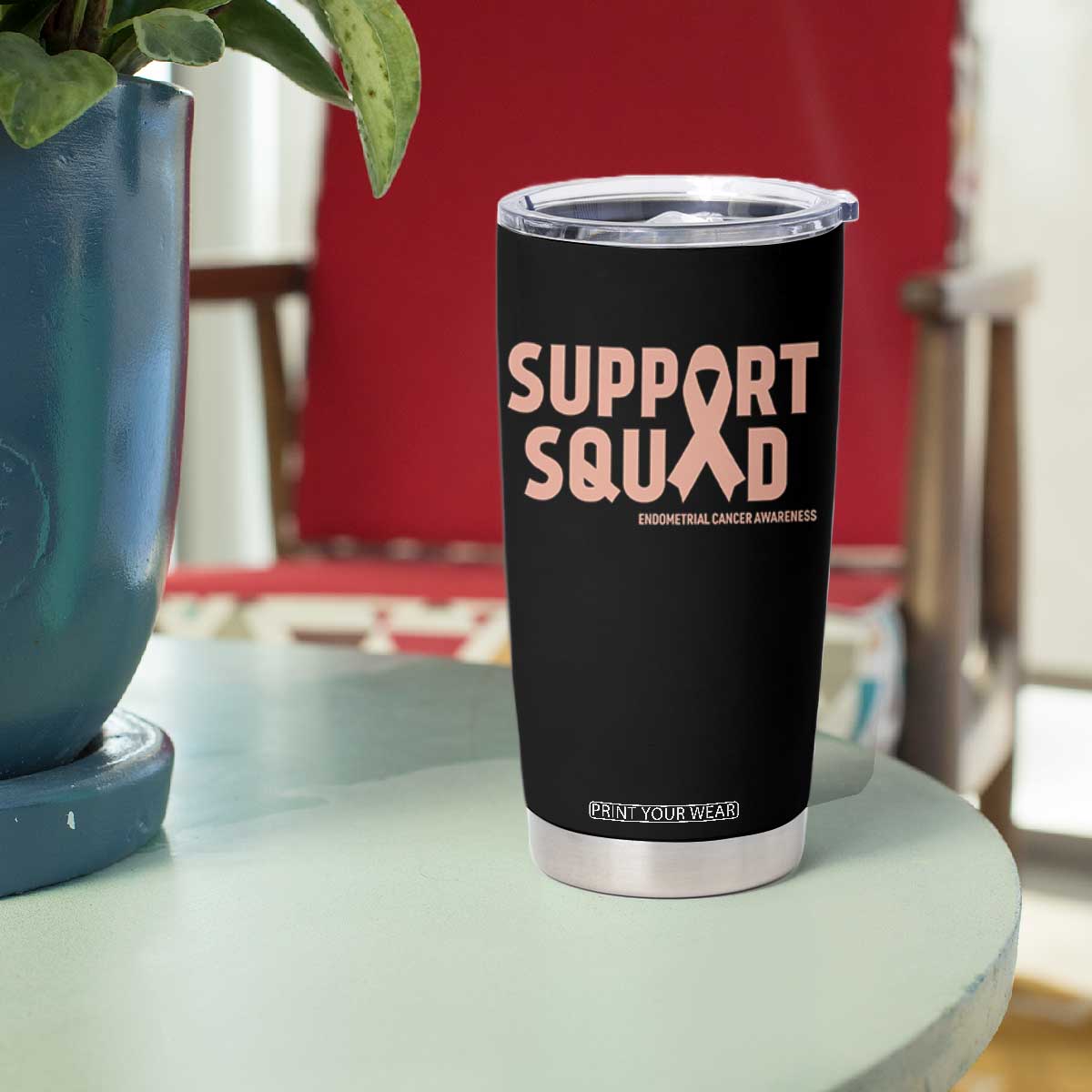 Endometrial Cancer Awareness Tumbler Cup Support Squad Warrior Gift