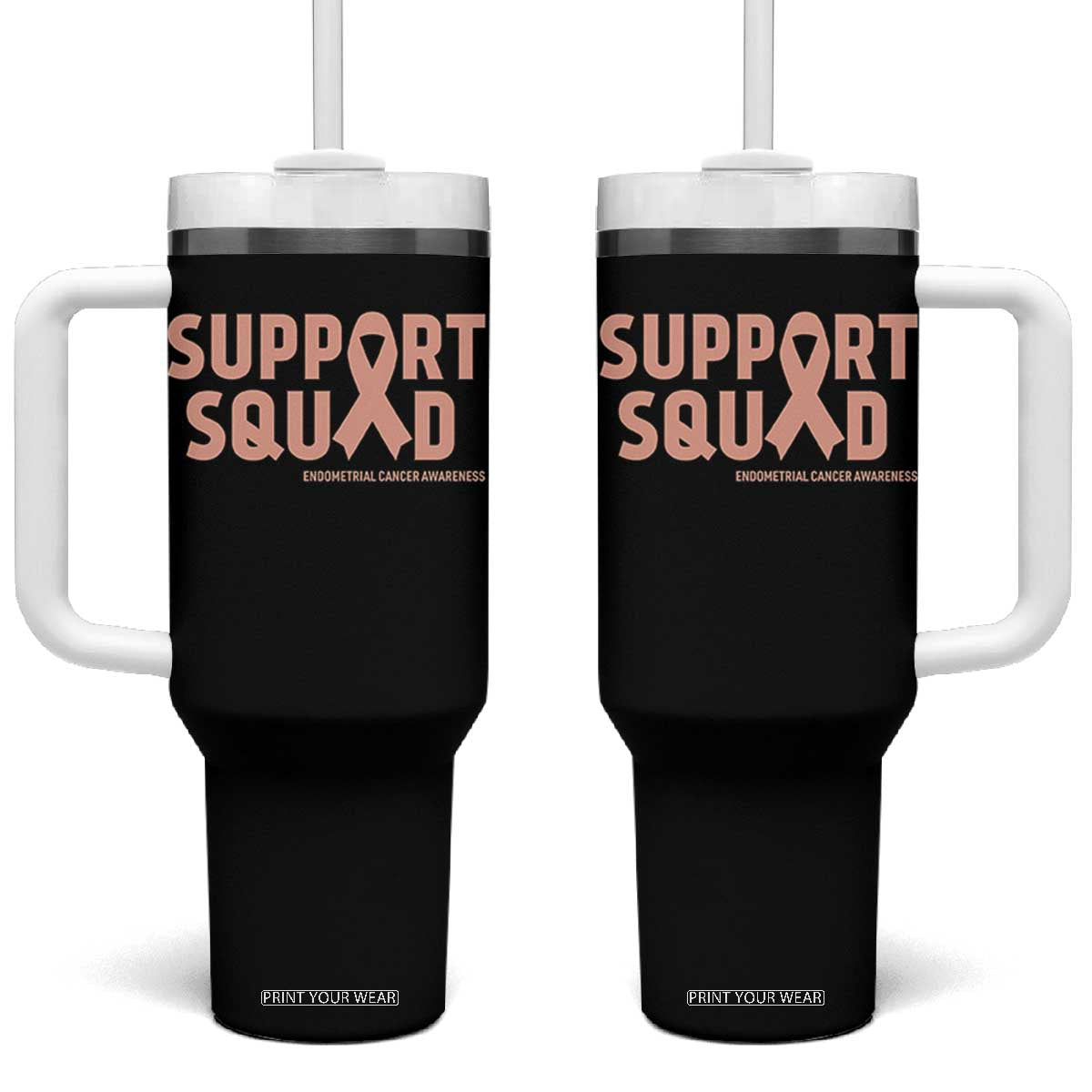 Endometrial Cancer Awareness Tumbler With Handle Support Squad Warrior Gift