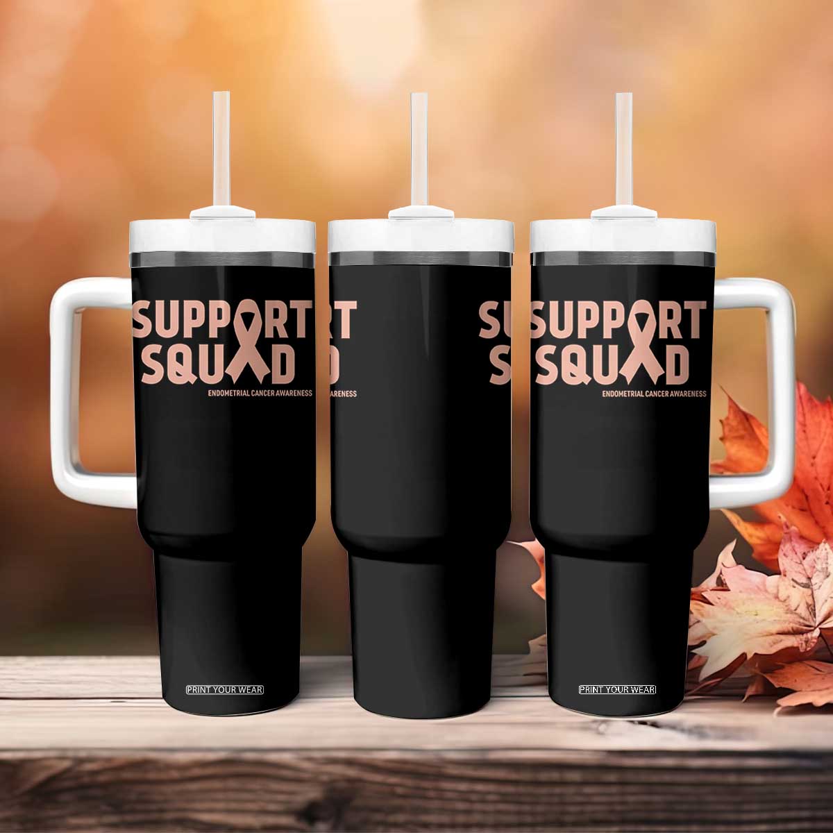 Endometrial Cancer Awareness Tumbler With Handle Support Squad Warrior Gift