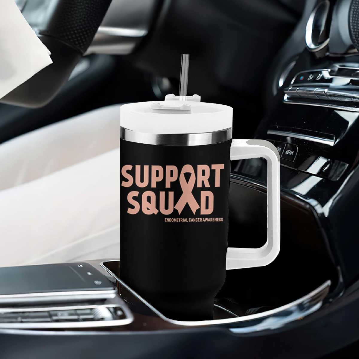 Endometrial Cancer Awareness Tumbler With Handle Support Squad Warrior Gift