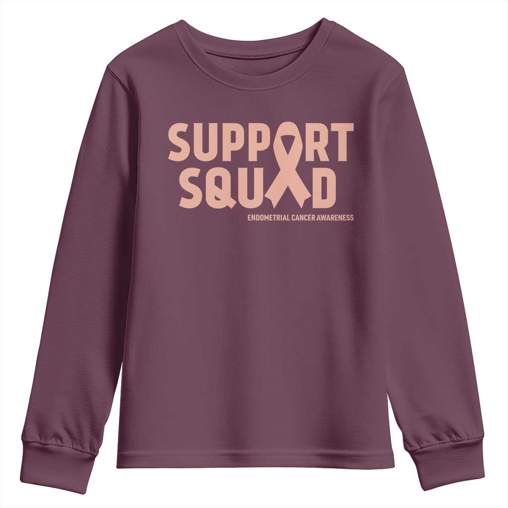 Endometrial Cancer Awareness Youth Sweatshirt Support Squad Warrior Gift
