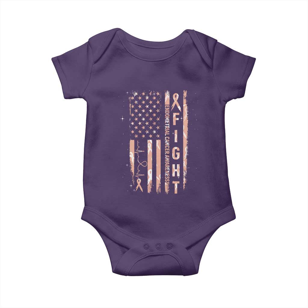 American Flag Endometrial Cancer Baby Onesie Fight Together Peach Ribbon Support Squad