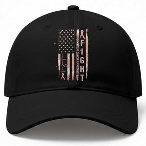 American Flag Endometrial Cancer Baseball Cap Fight Together Peach Ribbon Support Squad