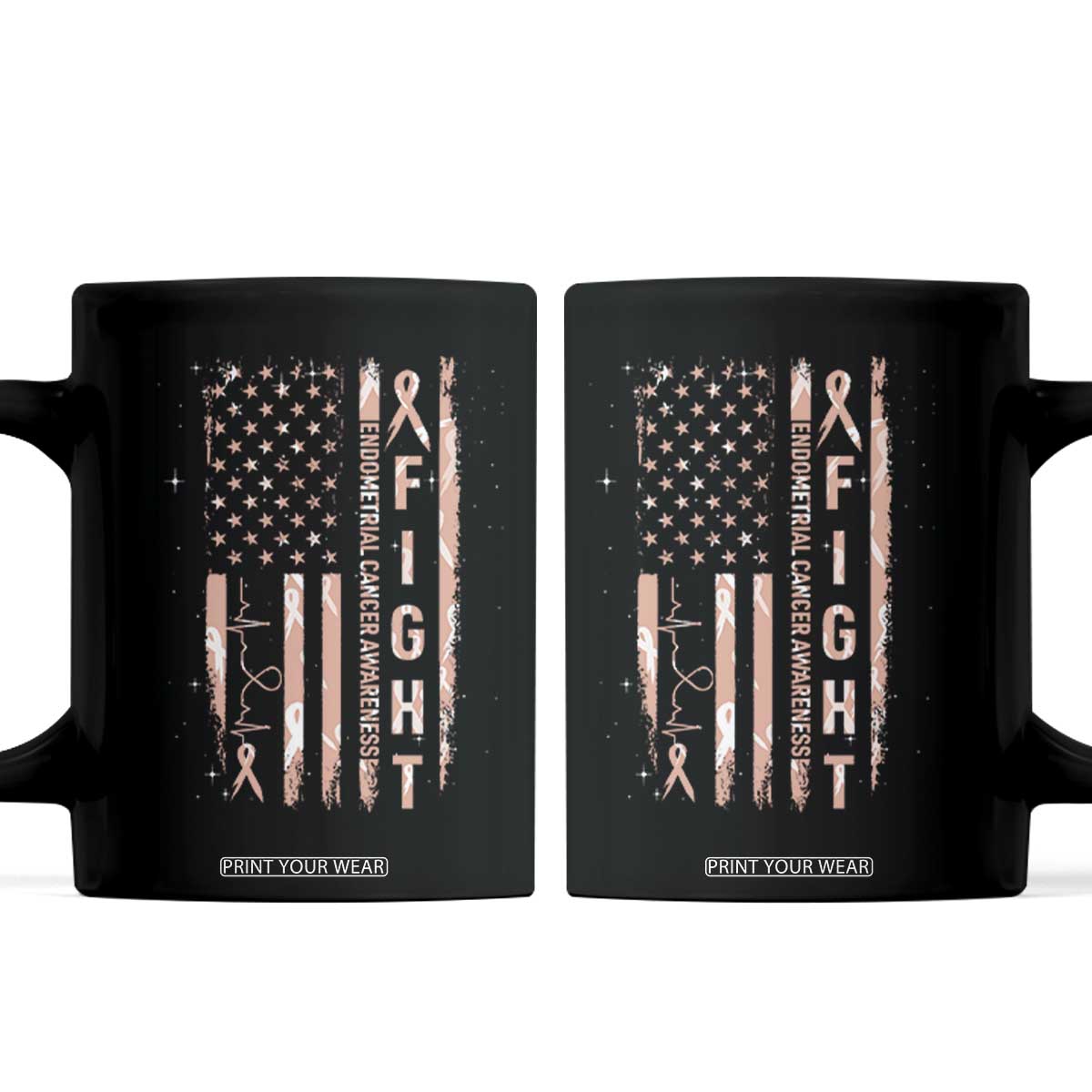 American Flag Endometrial Cancer Coffee Mug Fight Together Peach Ribbon Support Squad